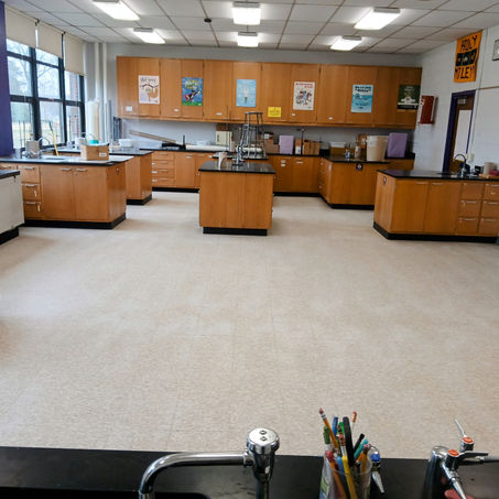 The same lab floor before cleaning and polishing